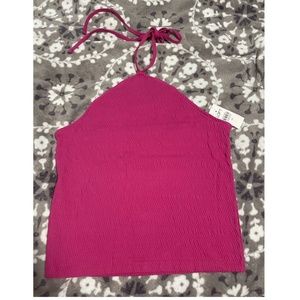Loft Beatrice Radiant Fuchsia Smocked Halter Top Size Medium